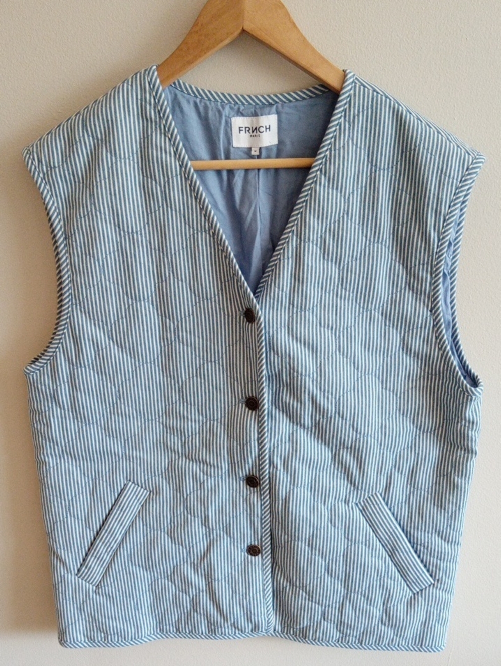 FRNCH Paris 100% Cotton Striped Quilted Vest Size Medium